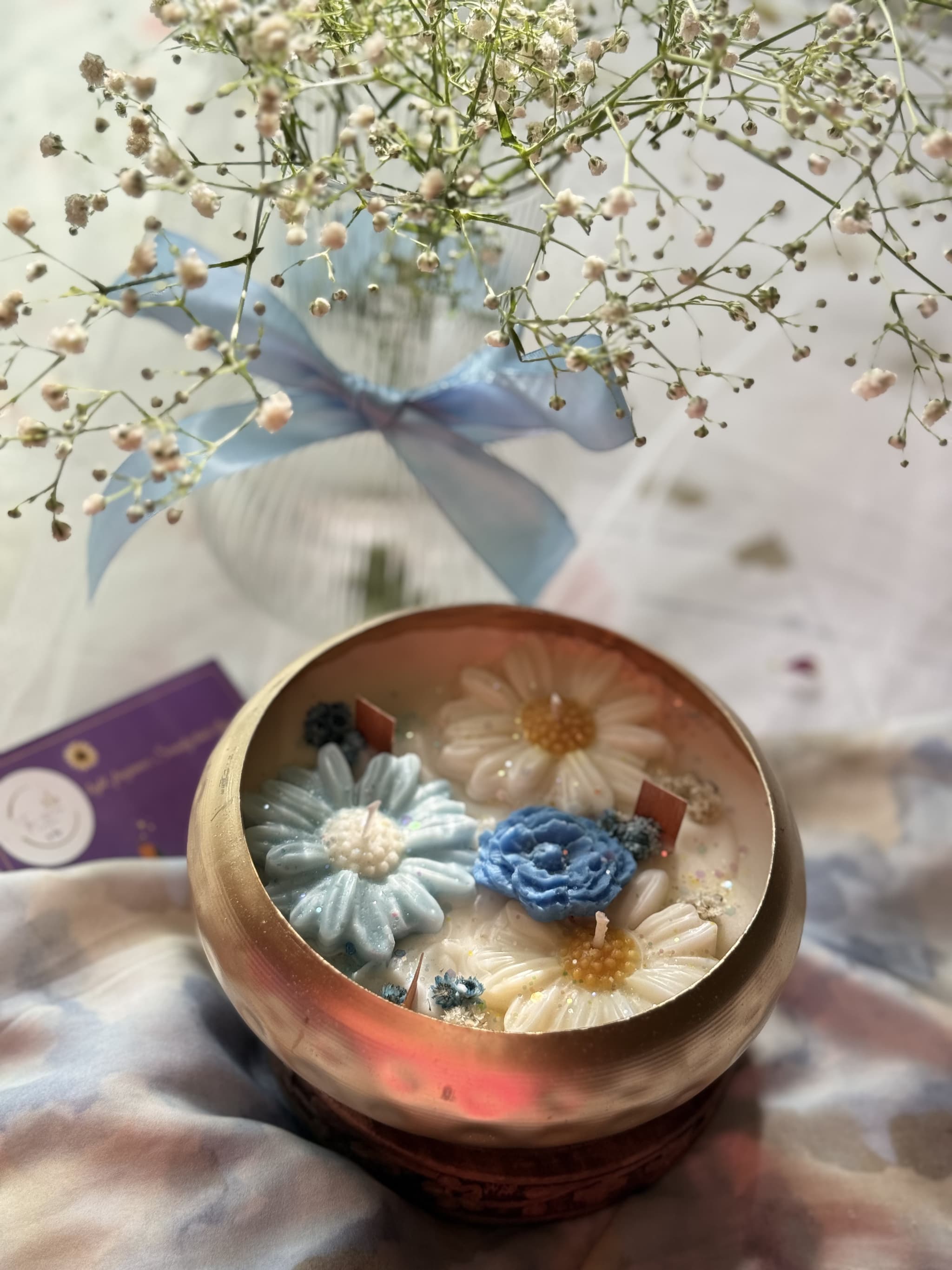 Celestial Daisy Brass Urli Candle