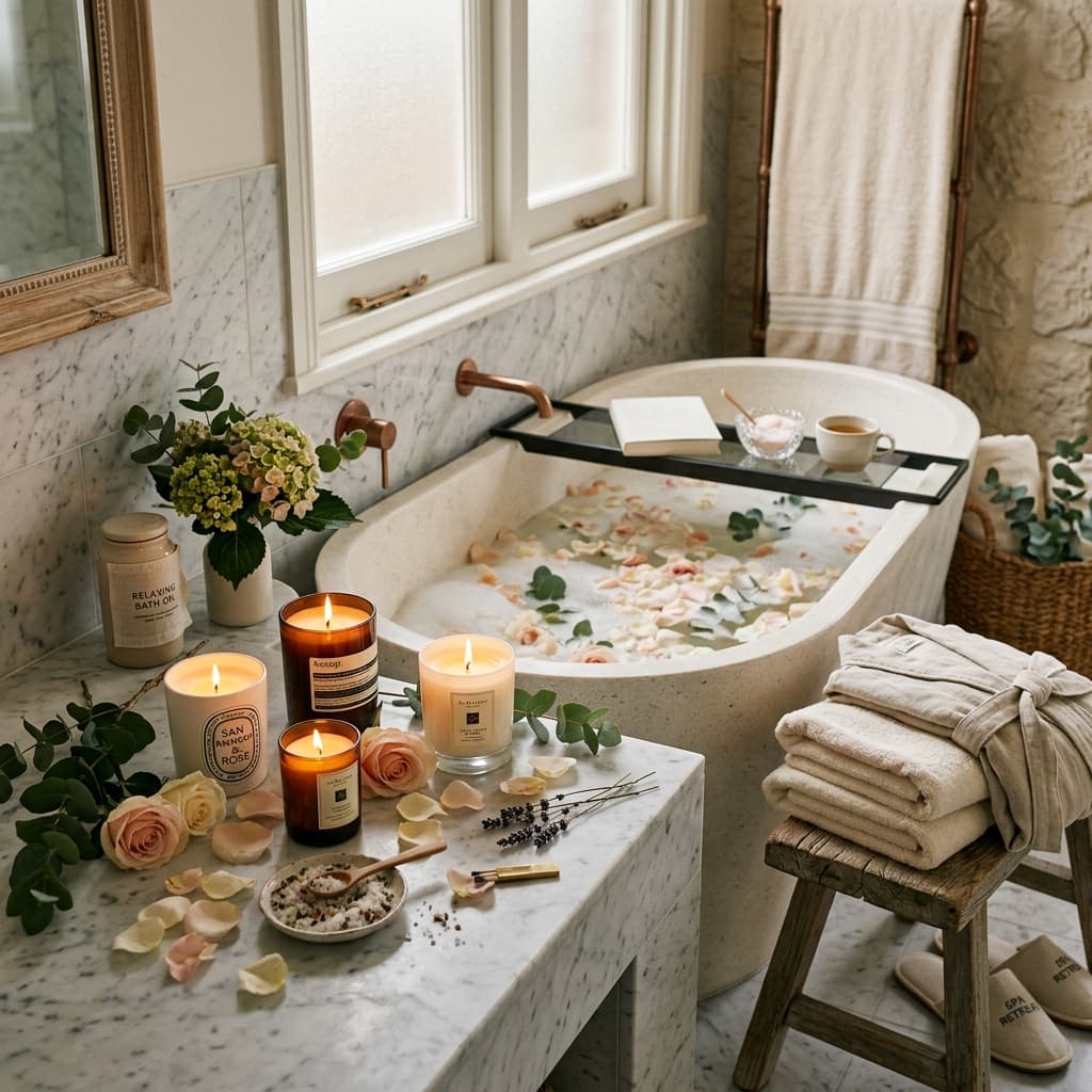 Spa scene with premium scented candles