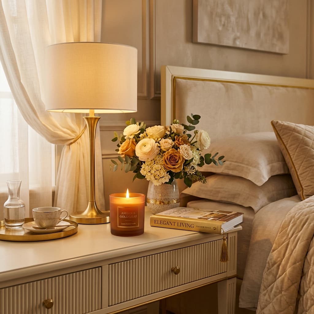 Bedroom ambiance with scented candle