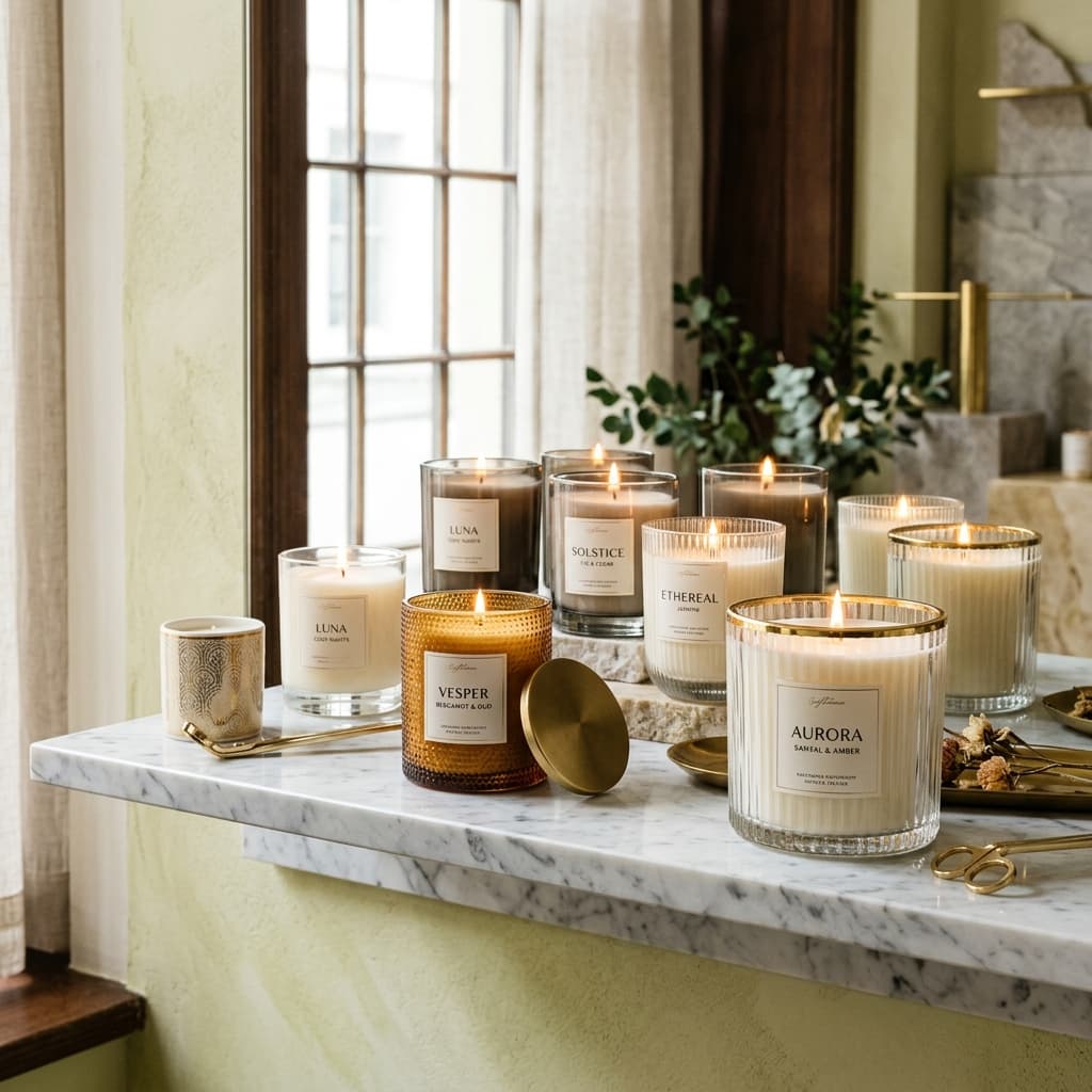 Collection of luxury candles display